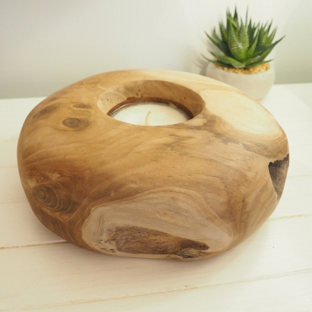 Round Wooden Candle Bowl